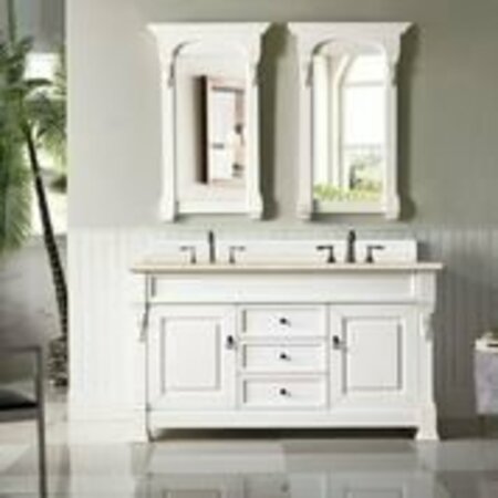 James Martin Vanities Brookfield 60in Double Vanity, Bright White w/ 3 CM Eternal Marfil Quartz Top 147-V60D-BW-3EMR